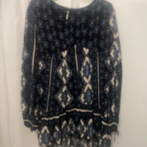 Free People Navy and Cream Blouse
